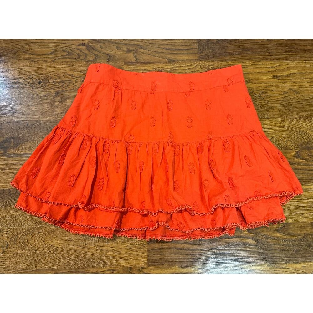 Farm Rio 3D Pineapple Tiered Mini Skirt Women’s XL Red Cotton Tropical Bold